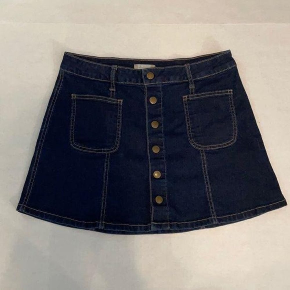 Altar’d State Dark Denim Snap Mini Skirt